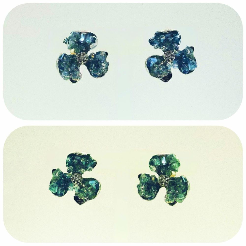 ✨🆕✨ Beautiful Elegant Crystal Floral Stud Earrings✨ available in Blue, Green✨